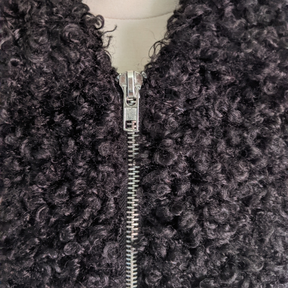 (Forever 21) NWT Black Teddy Furry Zip Jacket - Picture 9 of 14